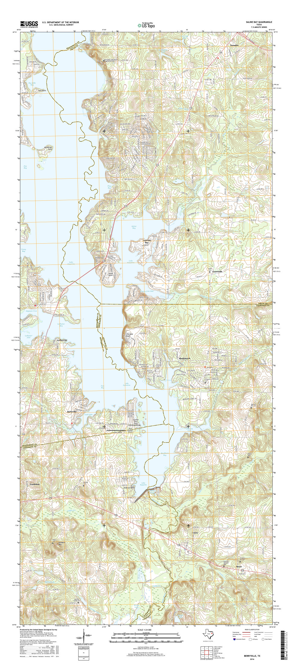 USGS Topo Map of the southern sections of Lake Palestine